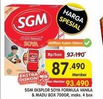 Promo Harga SGM Eksplor Soya 1-5 Susu Pertumbuhan Madu, Vanila 700 gr - Superindo