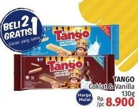 Promo Harga TANGO Long Wafer Chocolate, Vanilla Milk 130 gr - LotteMart