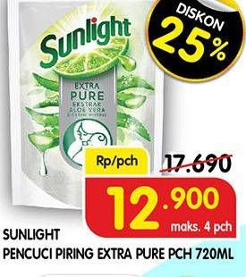 Promo Harga SUNLIGHT Pencuci Piring Extra Pure With Aloe Vera 720 ml - Superindo