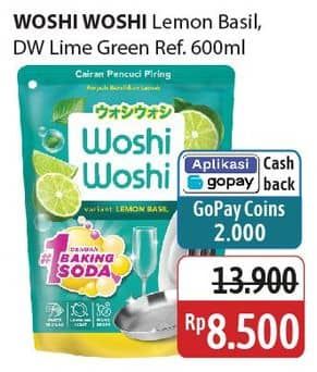 Promo Harga Woshi Woshi Dishwash  Lime Lemon Basil, Green Tea 600 ml - Alfamidi