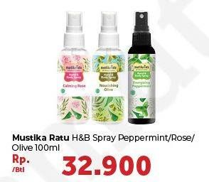 Promo Harga MUSTIKA RATU Hand & Body Spray Calming Rose, Nourishing Olive, Energizing Peppermint 100 ml - Carrefour