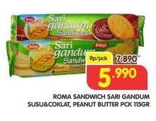 Promo Harga ROMA Sari Gandum Susu + Cokelat, Peanut Butter 115 gr - Superindo