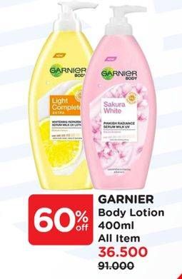 Promo Harga Garnier Body Lotion Bright Complete Vitamin C, Sakura Glow Serum Milk UV 400 ml - Watsons