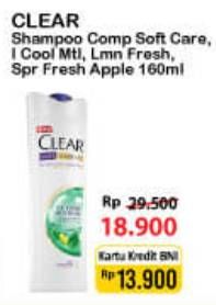 Promo Harga CLEAR Shampoo Complete Soft Care, Super Fresh Apple, Ice Cool Menthol 160 ml - Alfamart