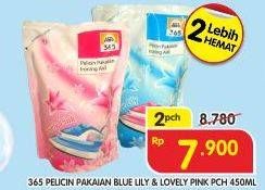 Promo Harga 365 Pelicin Pakaian Blue, Pink per 2 pouch 450 ml - Superindo