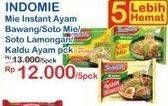 Promo Harga INDOMIE Mi Kuah Ayam Bawang, Soto Mie, Soto Lamongan, Kaldu Ayam 65 gr - Indomaret