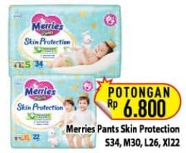 Promo Harga Merries Pants Skin Protection M30, S34, XL22, L26 22 pcs - Hypermart