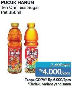 Promo Harga TEH PUCUK HARUM Minuman Teh Original, Less Sugar per 2 botol 350 ml - Alfamidi