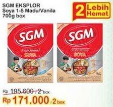Promo Harga SGM Eksplor Soya 1-5 Susu Pertumbuhan Madu, Vanila per 2 box 700 gr - Indomaret