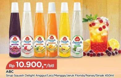 Promo Harga ABC Syrup Squash Delight Anggur, Leci, Mangga, Jeruk Florida, Nanas, Sirsak 460 ml - TIP TOP