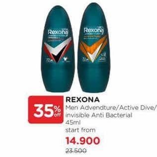 Promo Harga Rexona Men Deo Roll On Activ-White, Adventure, Invisible + Antibacterial 45 ml - Watsons