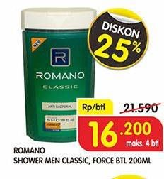 Promo Harga ROMANO Men Shower Classic, Force 200 ml - Superindo