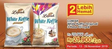 Promo Harga Luwak White Koffie Original, 3 Rasa per 2 bungkus 10 pcs - Indomaret