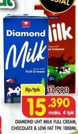Promo Harga Diamond Milk UHT Full Cream, Chocolate, Low Fat High Calcium 1000 ml - Superindo