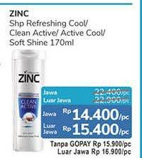 Promo Harga ZINC Shampoo Men Active Cool, Refreshing Cool, Black Shine, Clean Active 170 ml - Alfamidi
