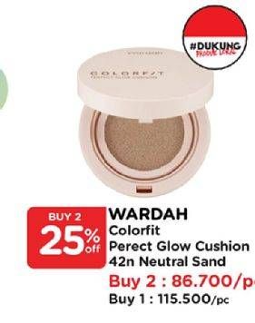 Promo Harga Wardah Colorfit Perfect Glow Cushion 42N Neutral Sand  - Watsons