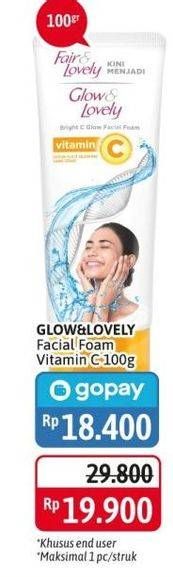 Promo Harga GLOW & LOVELY (FAIR & LOVELY) Facial Foam Bright C Glow Vitamin C 100 gr - Alfamidi