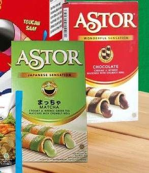 Promo Harga Astor Wafer Roll Vanilla, Matcha, Double Chocolate 40 gr - Hypermart