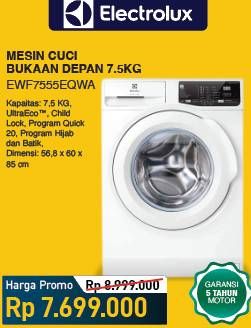Promo Harga ELECTROLUX EWF7555EQWA | Mesin Cuci 7,5 kg  - COURTS