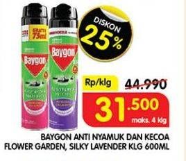 Promo Harga Baygon Insektisida Spray Flower Garden, Silky Lavender 600 ml - Superindo