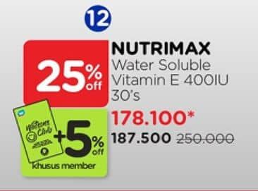 Promo Harga Nutrimax Vitamin E 400IU Water Soluble 30 pcs - Watsons