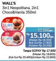 Promo Harga WALLS Ice Cream Chocolate Vanilla With Chocolate Chip, Neopolitana 350 ml - Alfamidi