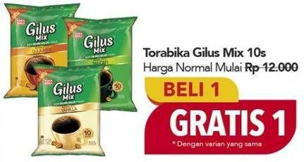 Promo Harga TORABIKA Gilus Mix Gula Aren, Pandan, Vanilla per 10 sachet 23 gr - Carrefour