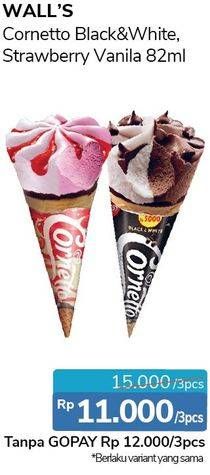 Promo Harga WALLS Cornetto Black White, Strawberry Vanilla per 3 pcs 82 ml - Alfamidi