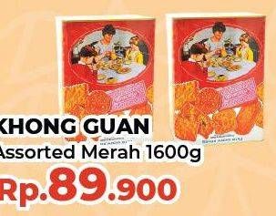 Promo Harga KHONG GUAN Assorted Biscuit Red Persegi 1600 gr - Yogya