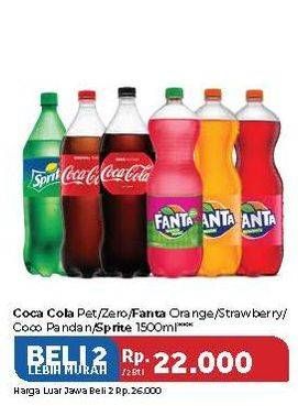 Promo Harga COCA COLA Minuman Soda Zero, Orange, Strawberry, Cocopandan per 2 pet 1500 ml - Carrefour