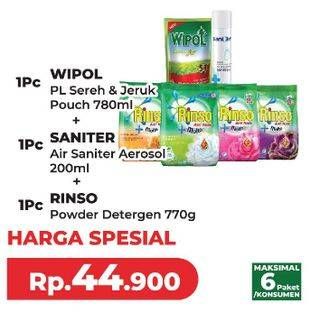 Promo Harga WIPOL Karbol 780ml + RINSO Detergen 770gr + SANITER Air Sanitizer 200ml  - Yogya