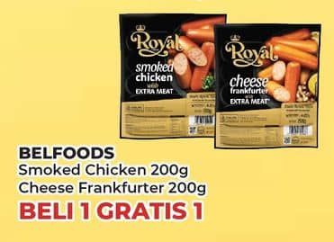 Promo Harga Belfoods Royal Sausages Smoked Chicken, Cheese Frankfurter 200 gr - Yogya