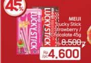 Promo Harga Meiji Biskuit Lucky Stick Strawberry, Chocolate 45 gr - LotteMart