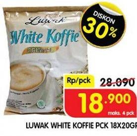 Promo Harga Luwak White Koffie per 18 sachet 20 gr - Superindo