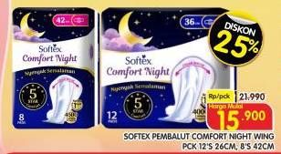 Promo Harga Softex Comfort Night Wing 36cm 12 pcs - Superindo