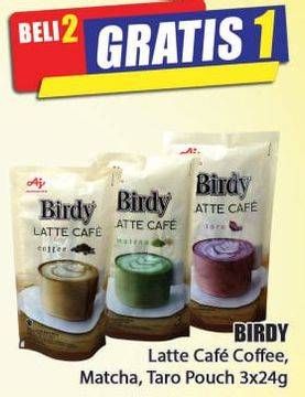 Promo Harga Birdy Latte Cafe Coffee, Matcha, Taro per 3 sachet 24 gr - Hari Hari
