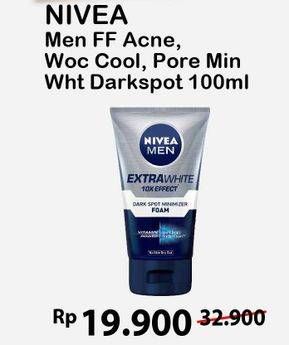 Promo Harga NIVEA MEN Facial Foam Acne Defense, WOC Cool, WOC Pore Min, White Darkspot 100 ml - Alfamart