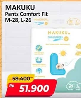 Promo Harga Makuku Comfort Fit Diapers Pants M28, L26 26 pcs - Alfamart
