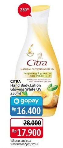 Promo Harga CITRA Hand & Body Lotion Golden White UV Coconut Oil Turmeric 230 ml - Alfamidi