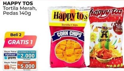 Promo Harga Happy Tos Tortilla Chips Merah, Hot Chili 140 gr - Alfamart