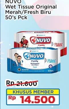 Promo Harga Nuvo Wet Wipes Antiseptic Fresh, Original 50 sheet - Indomaret