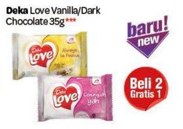 Promo Harga DUA KELINCI Deka Love Vanilla, Dark Chocolate per 2 pouch 35 gr - Carrefour