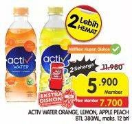 Promo Harga ACTIV WATER Minuman Isotonik + Multivitamin Lemon, Jeruk, Apple-Peach 380 ml - Superindo