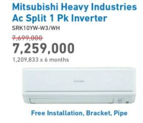 Promo Harga MITSUBISHI SRK10YW-W3/WH | AC 1 PK Inverter  - Electronic City