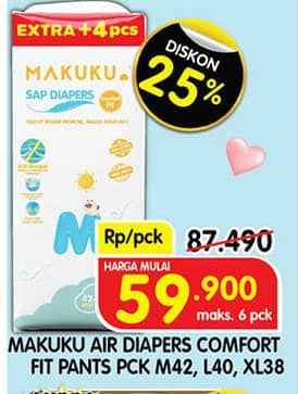 Promo Harga Makuku Comfort Fit Diapers Pants M42, L40 40 pcs - Superindo