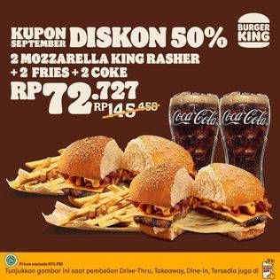 Promo Harga Mozzarella King Rasher, Fries, Coke  - Burger King