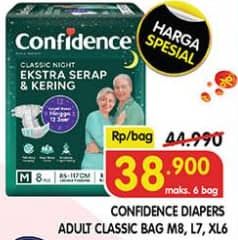 Promo Harga Confidence Adult Classic Night Ekstra Serap & Kering M8, L7, XL6 6 pcs - Superindo