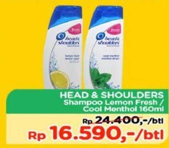 Promo Harga HEAD & SHOULDERS Shampoo Lemon Fresh, Menthol Dingin 160 ml - TIP TOP