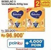 Promo Harga Bebelac 3 Gro Great Madu, Vanila 620 gr - Indomaret