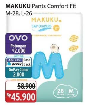 Promo Harga Makuku Comfort Fit Diapers Pants M28, L26 26 pcs - Alfamidi